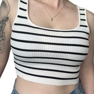 The Workshop | Black White Stripe Tank Crop Top |‎ Women's Small